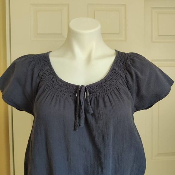 Mossimo navy tie front peasant top with elastic waist sz L - Picture 3 of 8